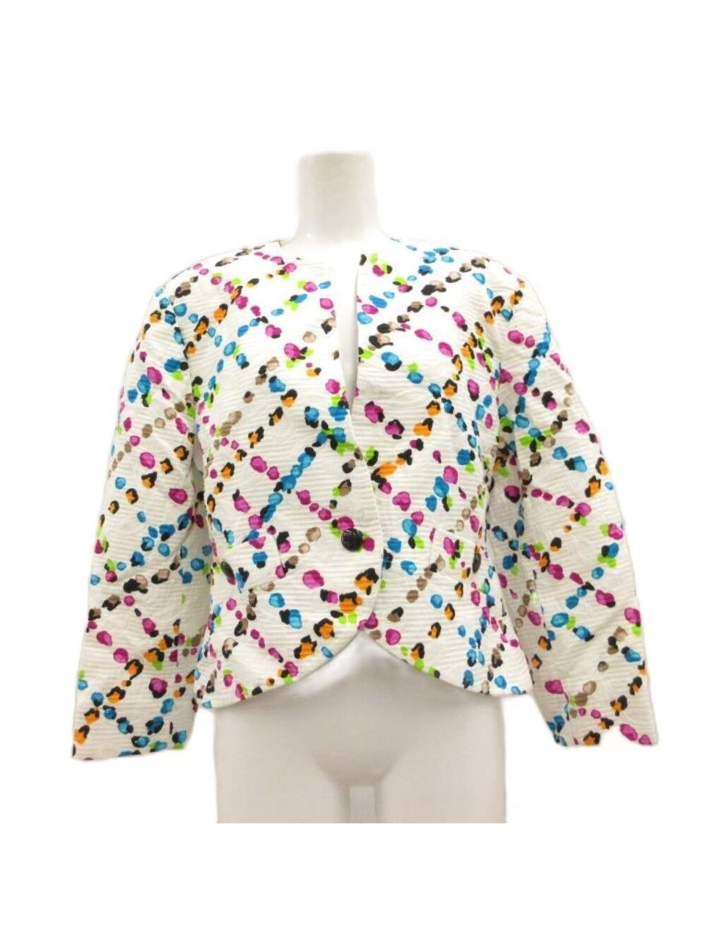 Dior Boutique Vintage Collarless Jacket Dot Pattern Short Length White